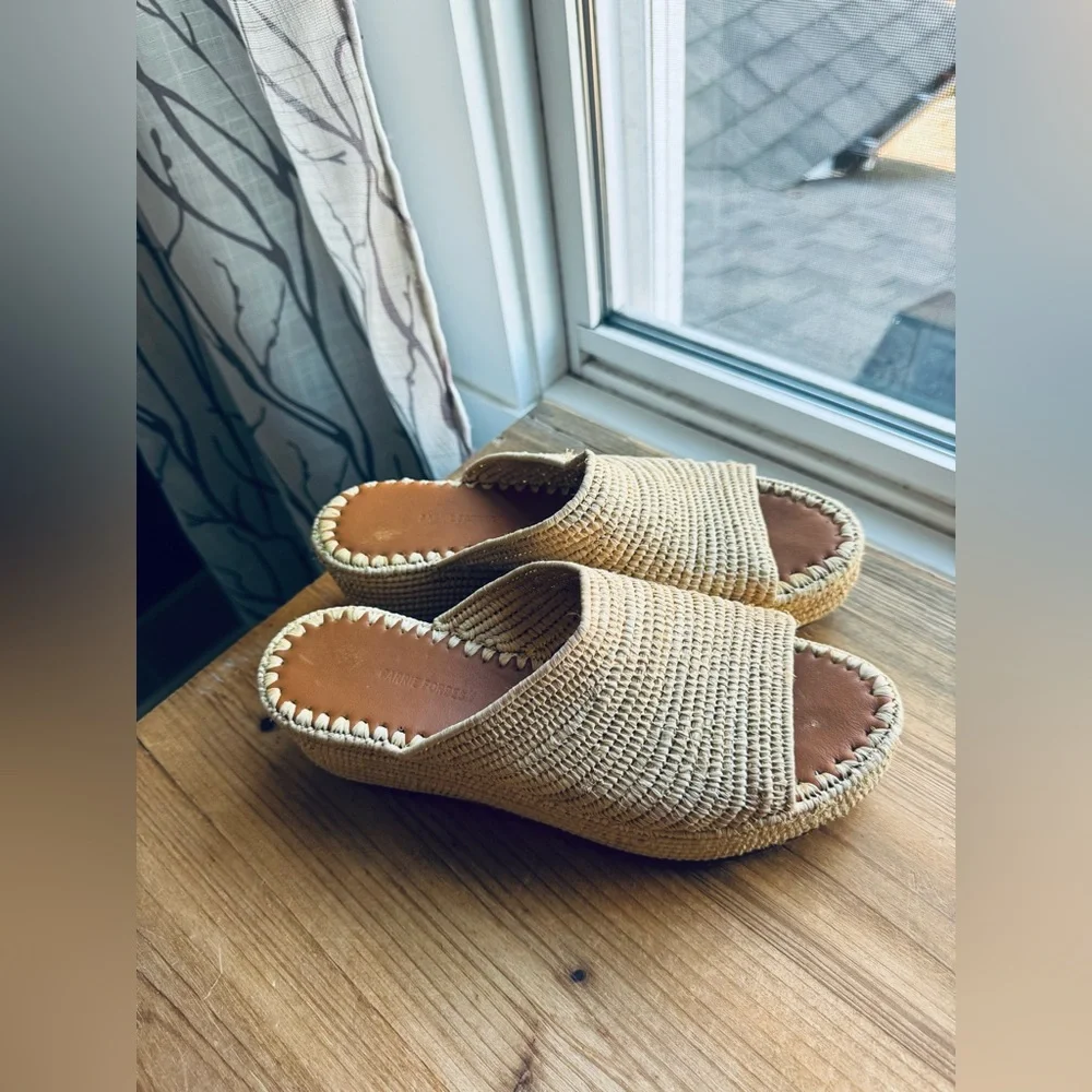 Carrie Forbes KARIM Woven Rafia Shoes Sandals 38 7.5 8 - Picture 5 of 12